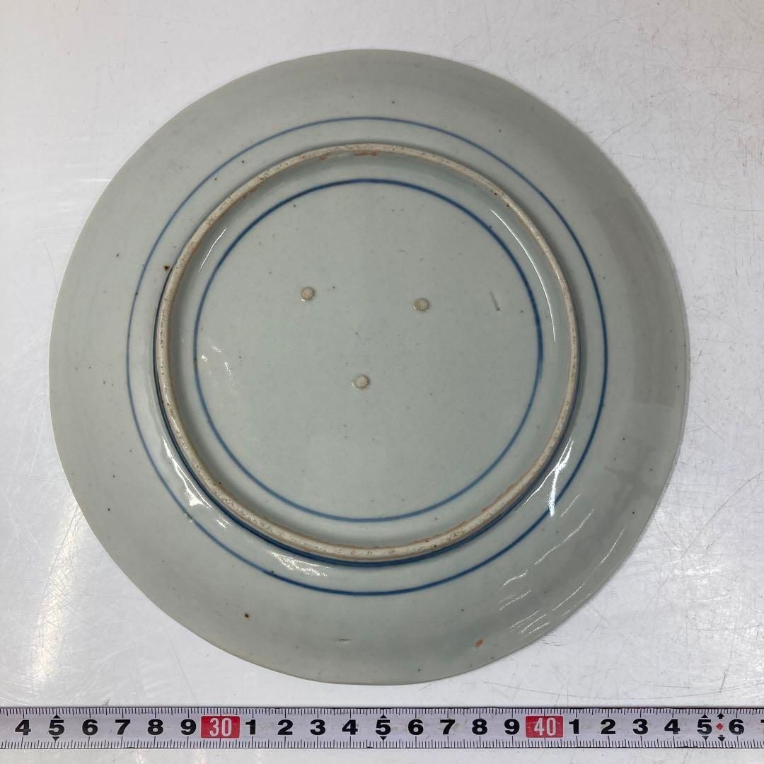 江戸中期 藍九谷 龍陽刻染付草花図中皿 直径20.6㎝本Y5-0417