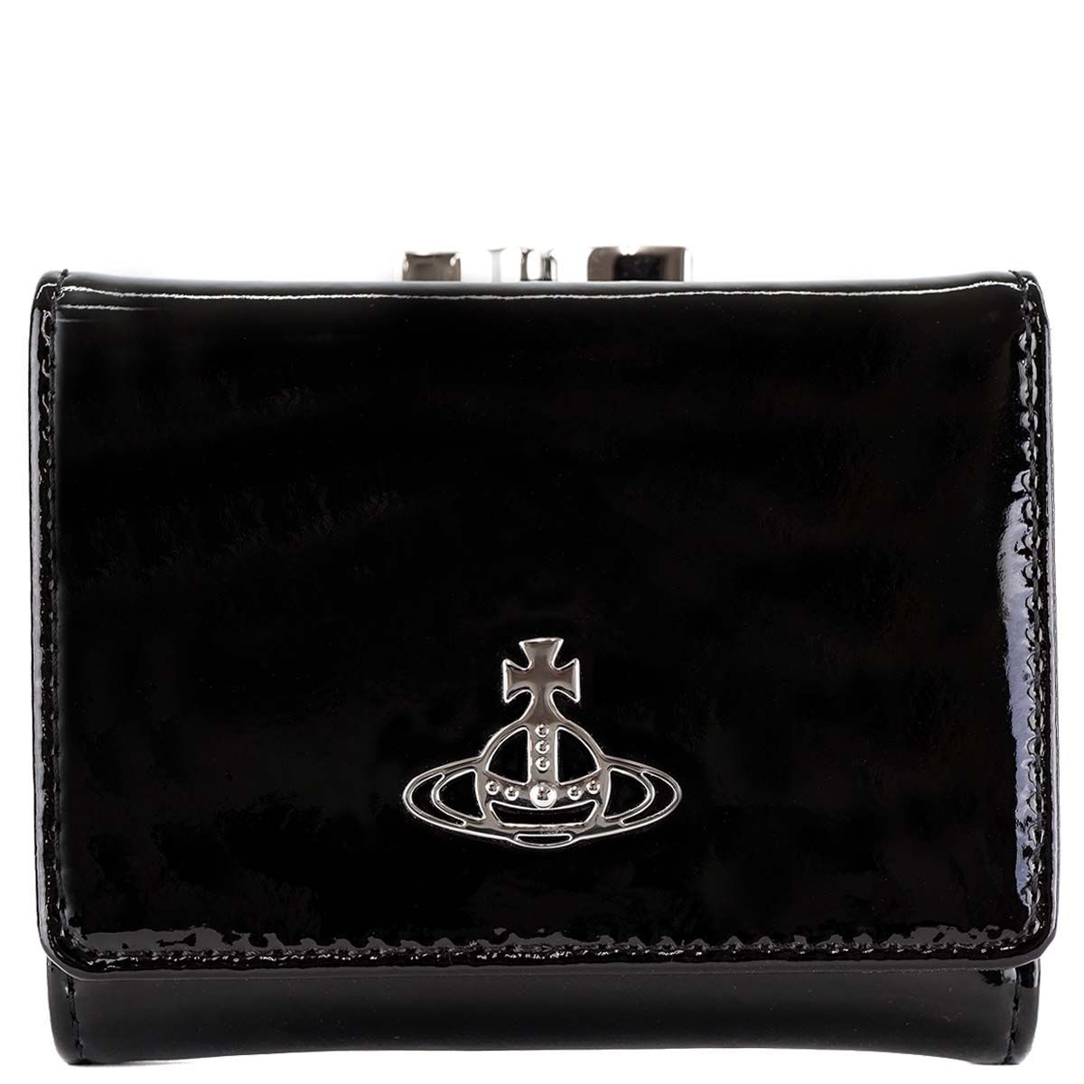 VIVIENNE WESTWOOD ヴィヴィアンウエストウッド 三つ折り財布 2024年春夏新作 51010018 L001O SHINY PATENT SMALL FRAME WALLET レディース ミニ財布 N403 BLACK ブラック