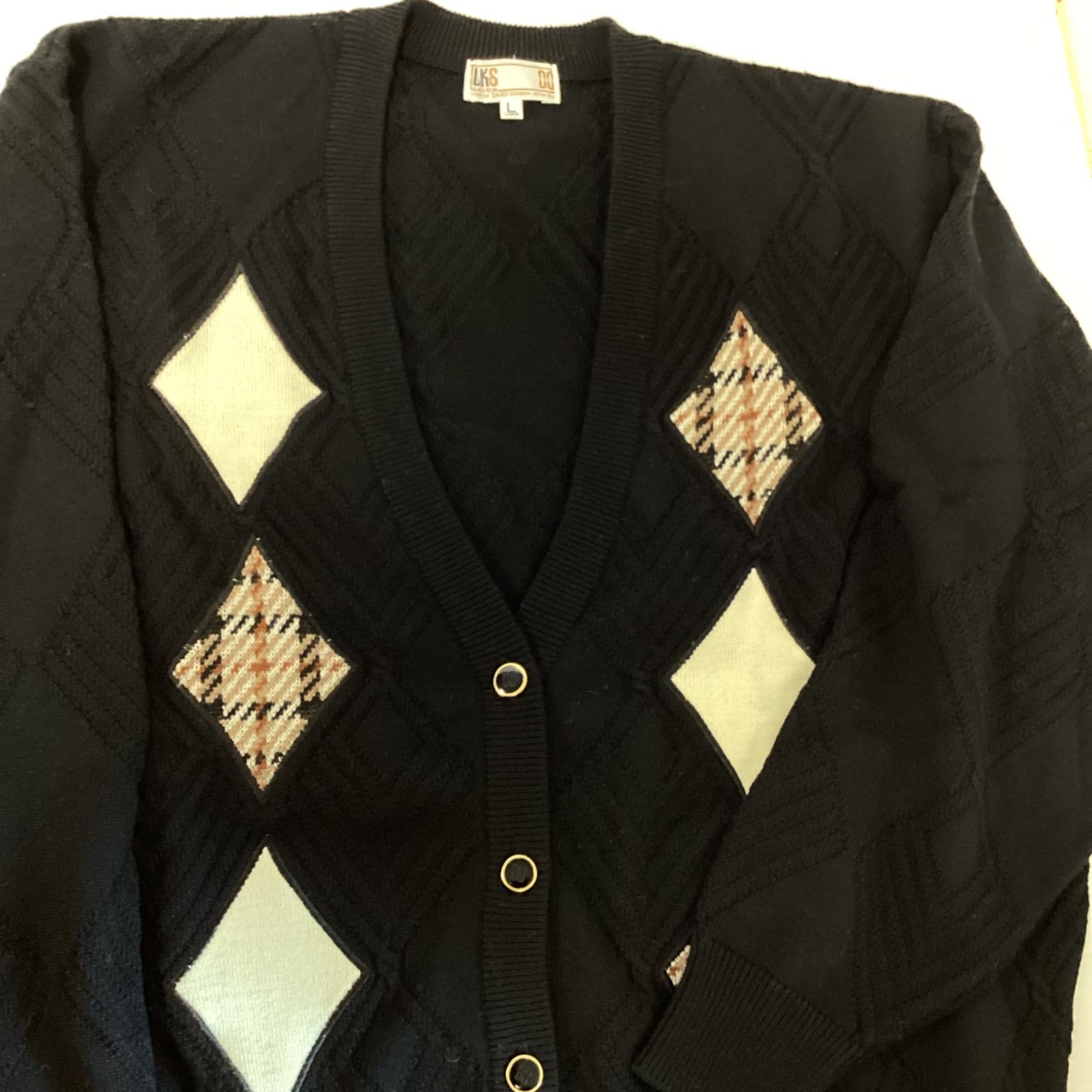 ダックスDAKS GOLF アーガイルデザインニットカーディガン (L) E-S 
