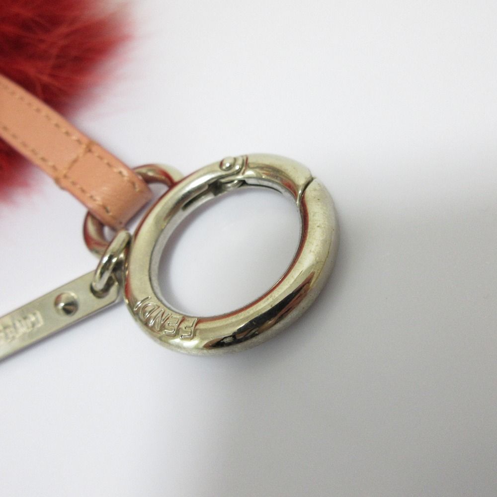 美品 FENDI フェンディ ボンボンファーチャーム キーホルダー レッド  