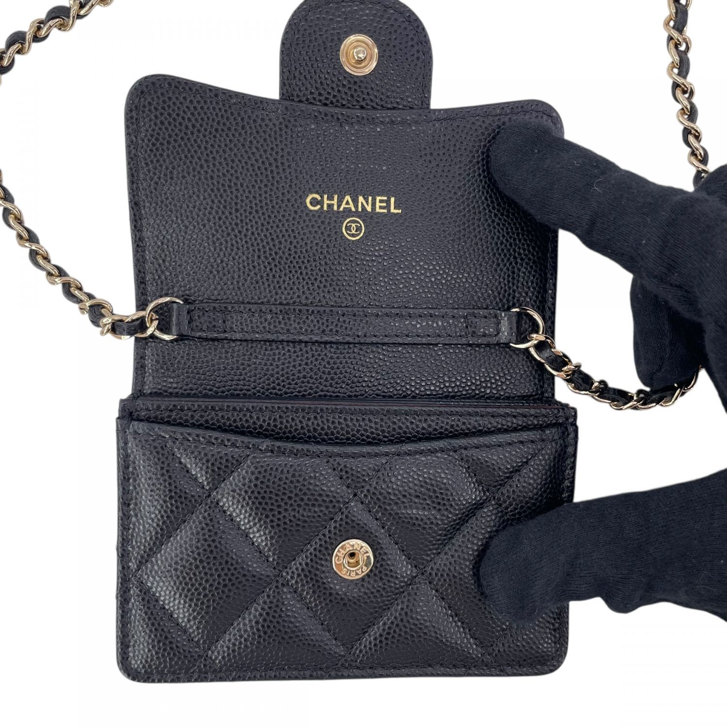 CHANEL シャネル AP 1730 ショルダーカードケース キャビアスキン 名刺入れ ブラック レディース KJ