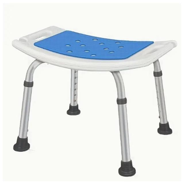 高齢者＆障害者 調節 シャワーチェア 滑り止めアルミ製バスシート パッド入り肘掛け 調節 な脚付き 頑丈な耐荷重158.76KG 工具不要組立-青と白のデザイン