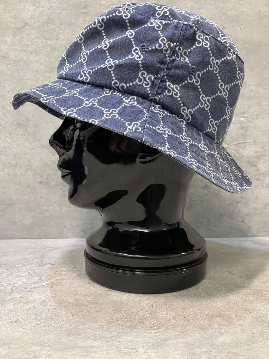 STUSSY monogram buckethat モノグラムバケットハット ネイビー ホワイト ステューシー