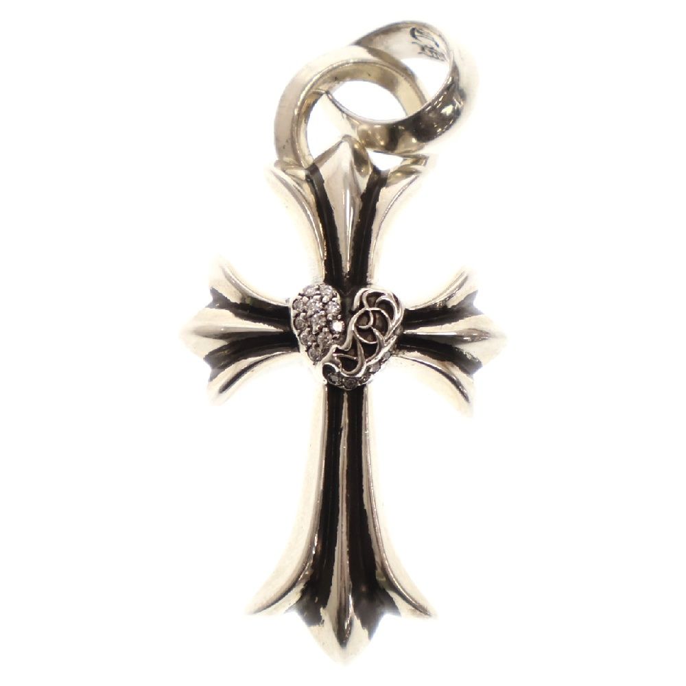CHROME HEARTS (クロムハーツ) CH CRS HRT P DIA W BALE スモールCHクロスハートベイル PAVEダイヤ Wベイル シルバーネックレストップ