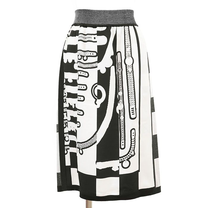 HERMES エルメス ラップスカート シルクニット 2025AW ロゴ ツイルレーヌ コンビネーション ギャザー イージー ボトムス レディース サイズ 38 ブラック アイボリー 黒 生成 イタリア製