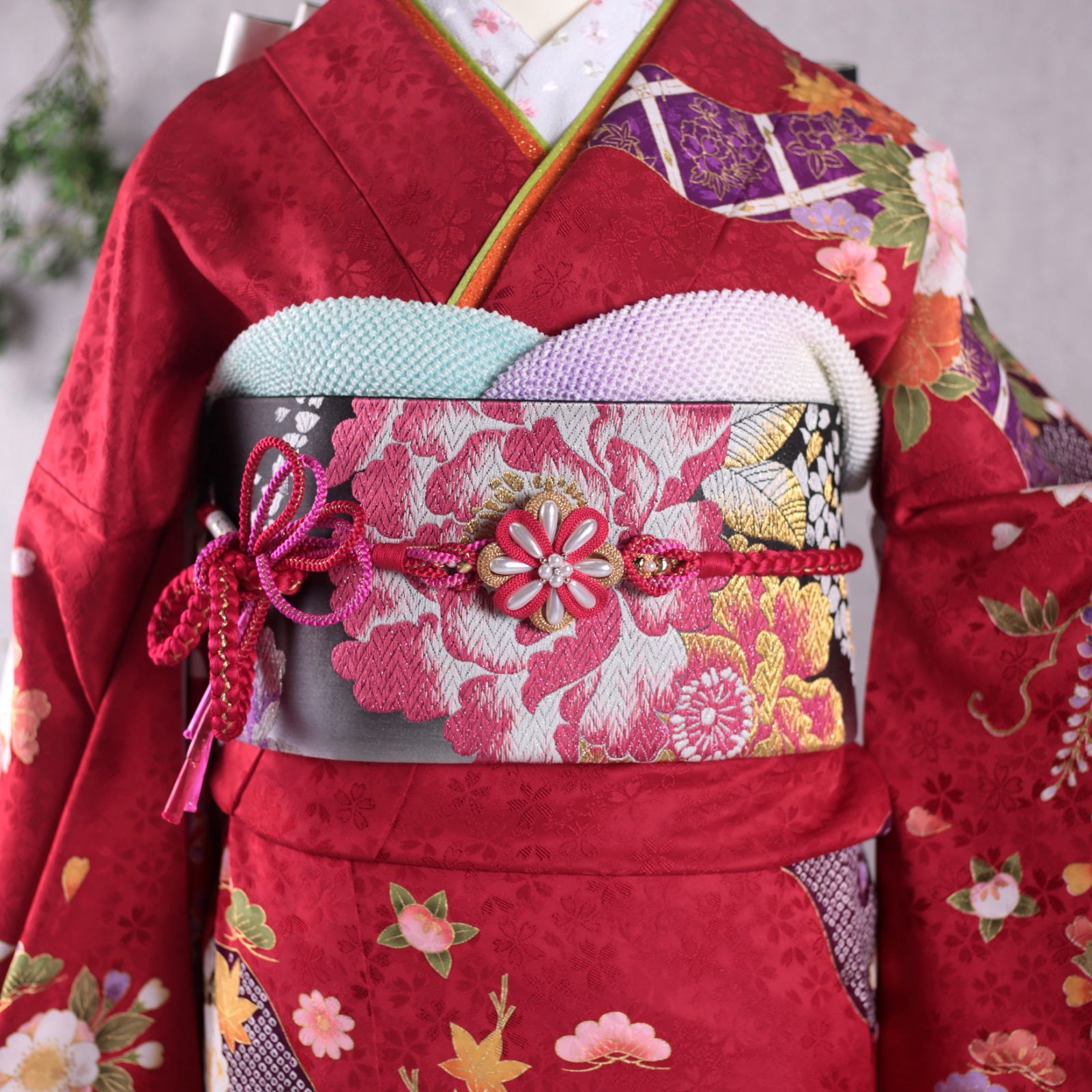 振袖フルセット 振袖セット 振袖 Mサイズ 赤×新古典 美品 成人式 着物 晴れ着 6点セット FN-307 今田美桜 振袖フルセット 振袖セット 振袖 LL ワイドサイズ 赤×新古典