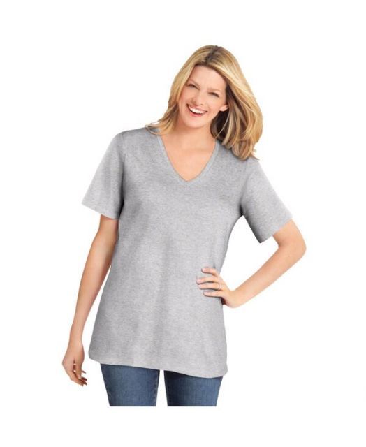送料無料 ウーマン ウィズイン レディース シャツ トップス Plus Size Perfect Short-Sleeve V-Neck Tee Heather grey