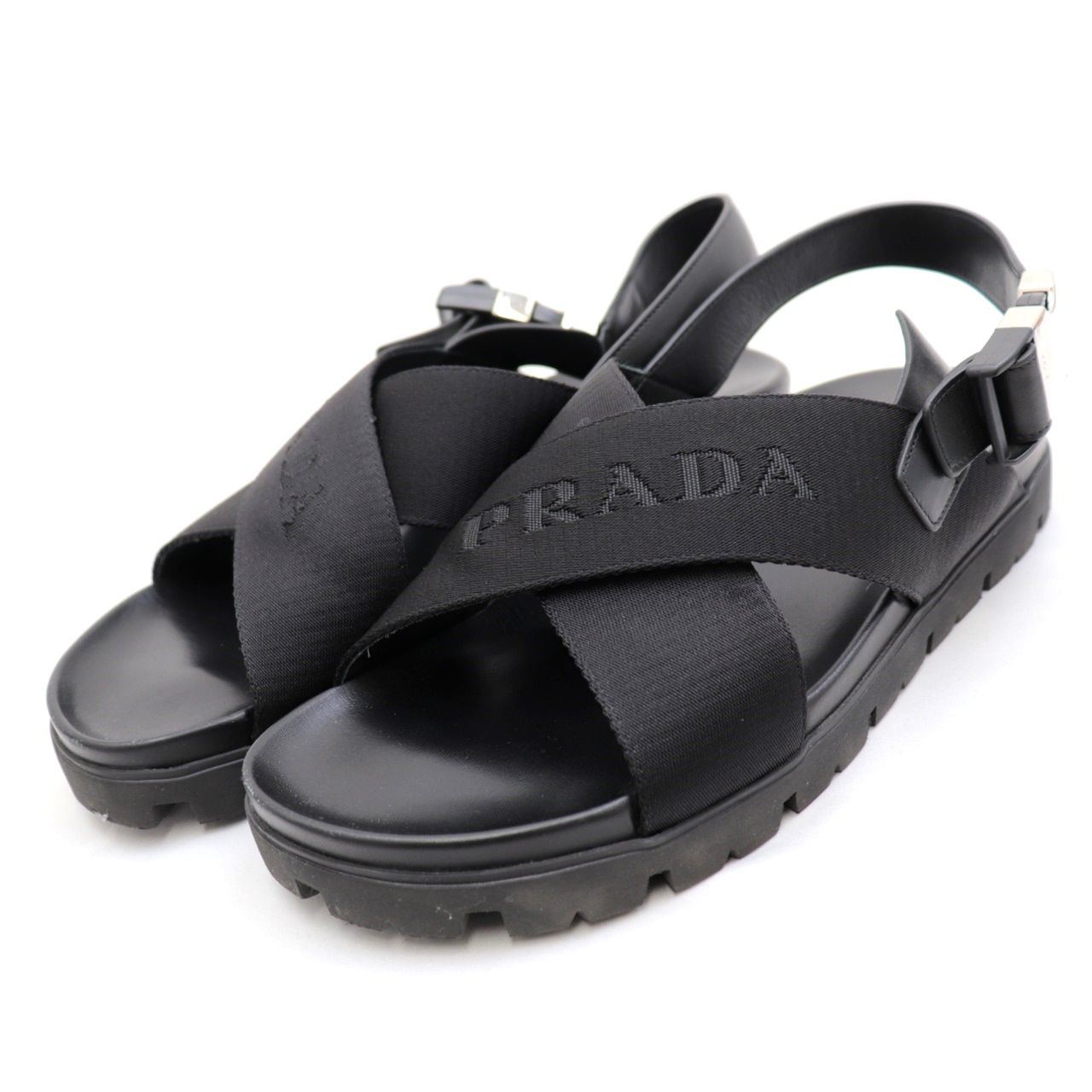 PRADA プラダ クロス レザー サンダル ブラック ブラック レザー クリスクロスサンダル | PRADA