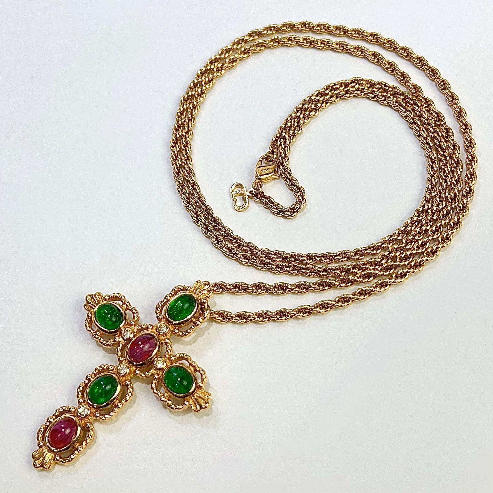 Christian Dior クリスチャン ディオール カラーストーン クロス ネックレス 90cm レディース アクセサリー aua85001r60704
