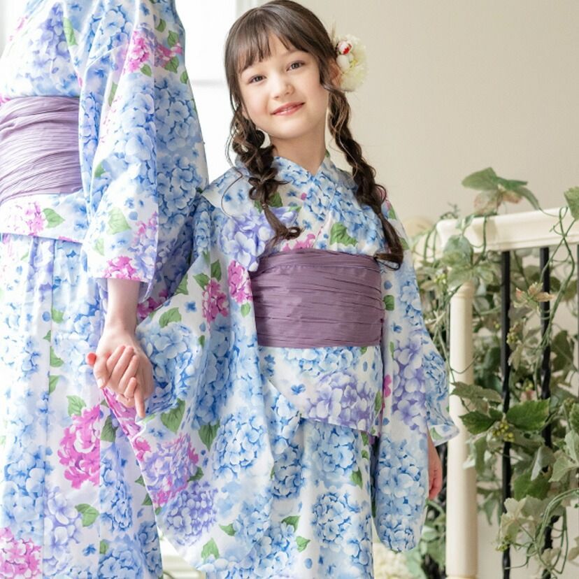 新品 メゾピアノ浴衣2way セパレート 紫陽花柄 ブルー系 110cm 新品