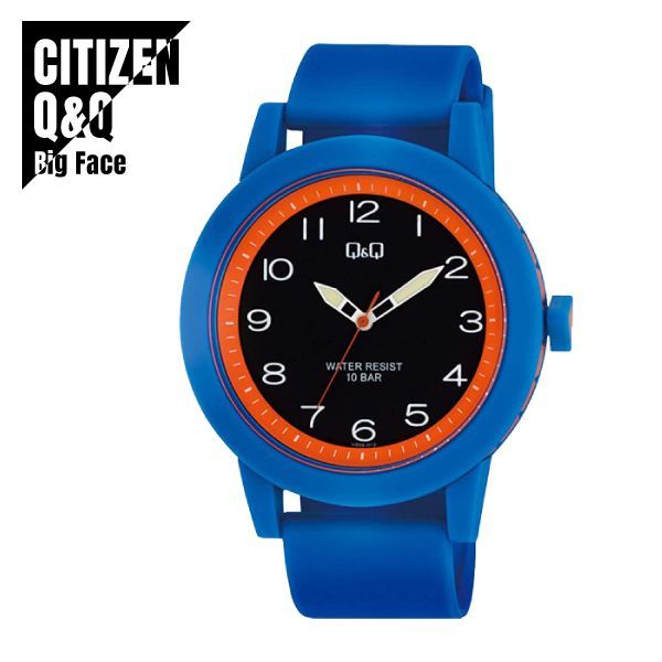 即納 CITIZEN シチズン Q Q キューアンドキュー VS56-012 ビックフェイス アナログウォッチ ウレタンベルト 腕時計 メンズ ブラック オレンジ ブルー Shop at Mercari from Japan