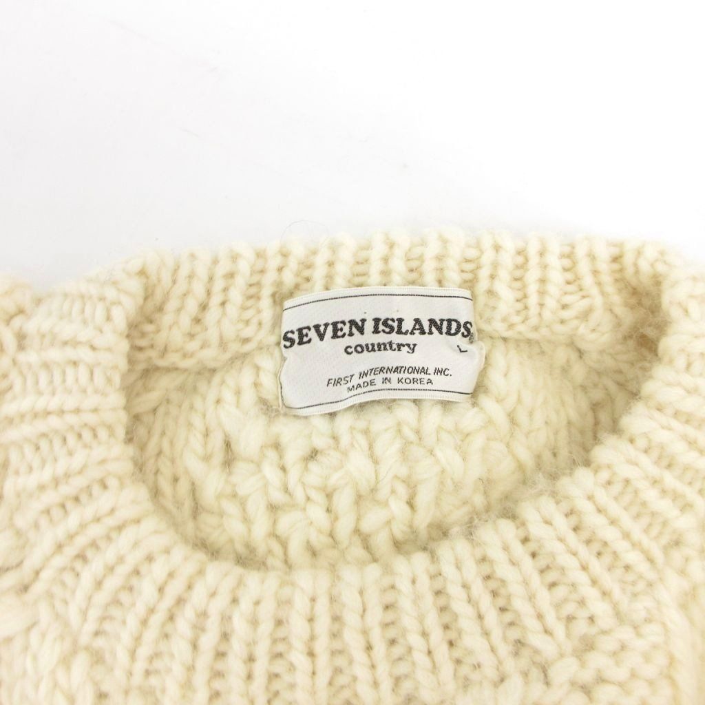 肉厚ケーブルアランニットウール100% アイボリー 大きめ L アラン柄】ケーブルニット （ニット・セーター）｜DESIGNWORKS