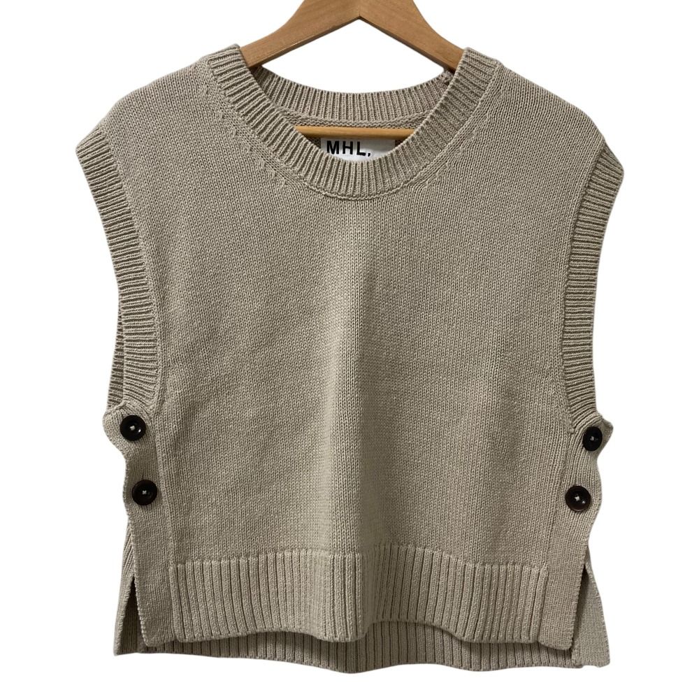 25SS MHL. MARGARET HOWELL マーガレットハウエル NATURAL YARN COTTON LINEN サイドボタンベスト サイズ2 ベージュ レディース 古着