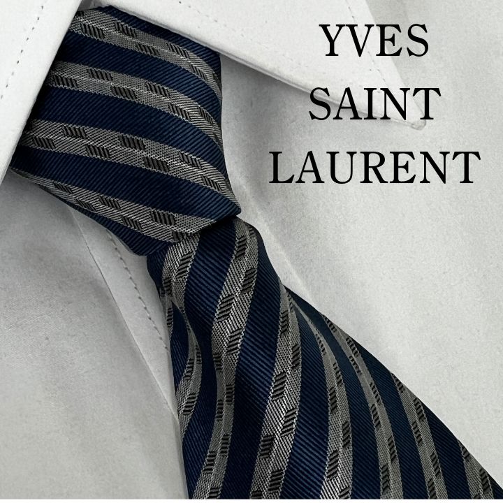Saint Laurent シルクネクタイ ストライプ グレー SAINT LAURENT サン