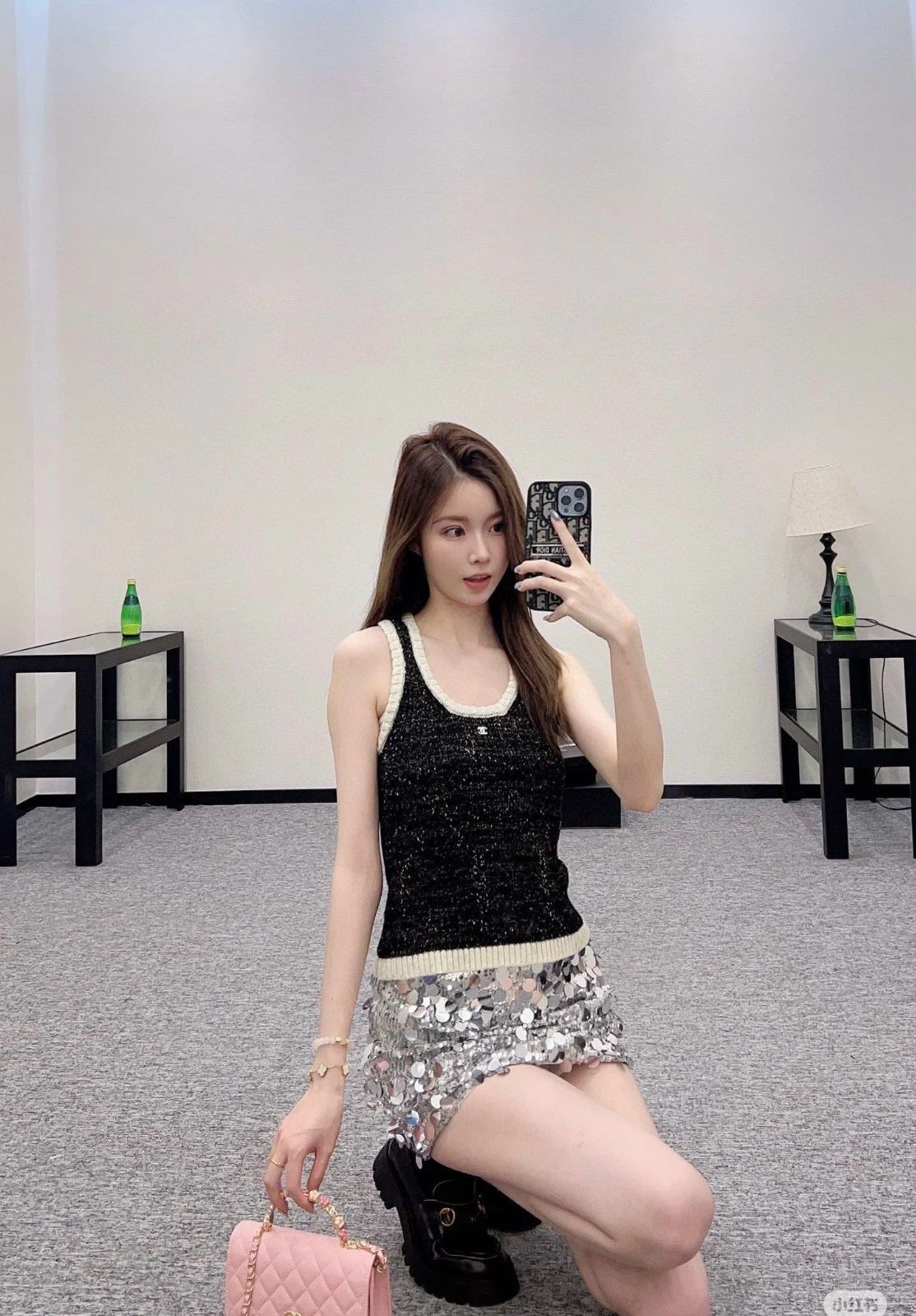 今日特価】Chanel New Dual C Rhinestone Color-Block Tank Top