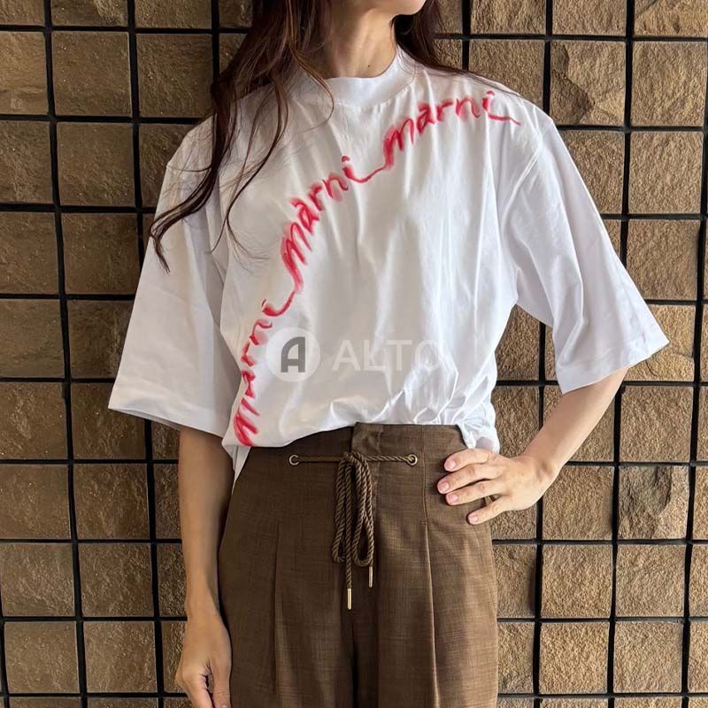 ☆2024春夏新作☆MARNI マルニ THJE0263P7 USCW29 WLW01 ロゴ プリント Tシャツ カットソー 半袖 レディース