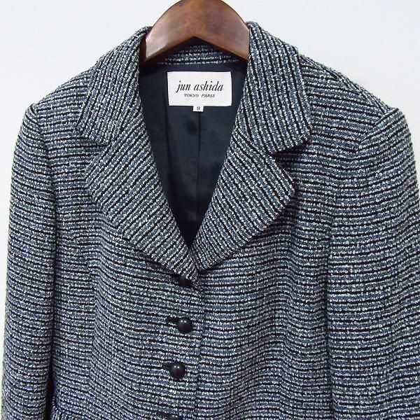 wnc ジュンアシダ junashida ジャケット 9 黒 水色 ボーダー ツイード