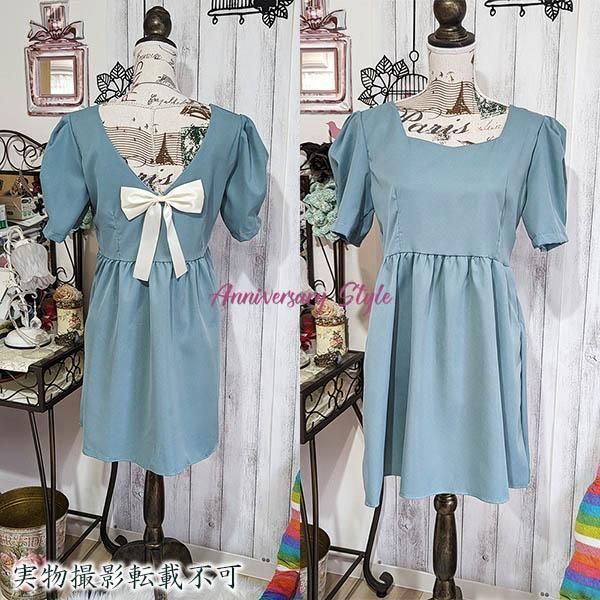 ワンピース 背中開き ミニ S M L 2L 黒 アクア ベージュ 半袖