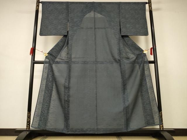 平和屋着物＊夏物 色無地 立波紋紗 藍墨茶色 正絹 AABB2523jd