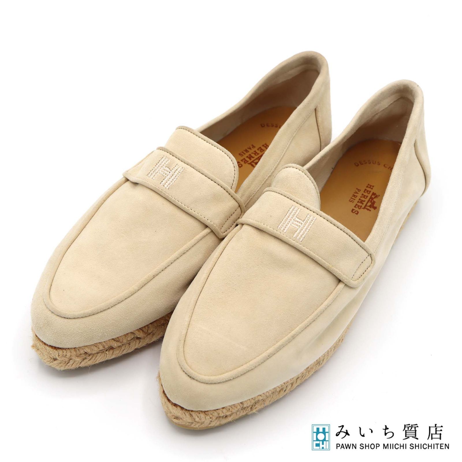 HERMES エルメス パンプス 38 スウェード ホワイト系 レディース 靴 H20374