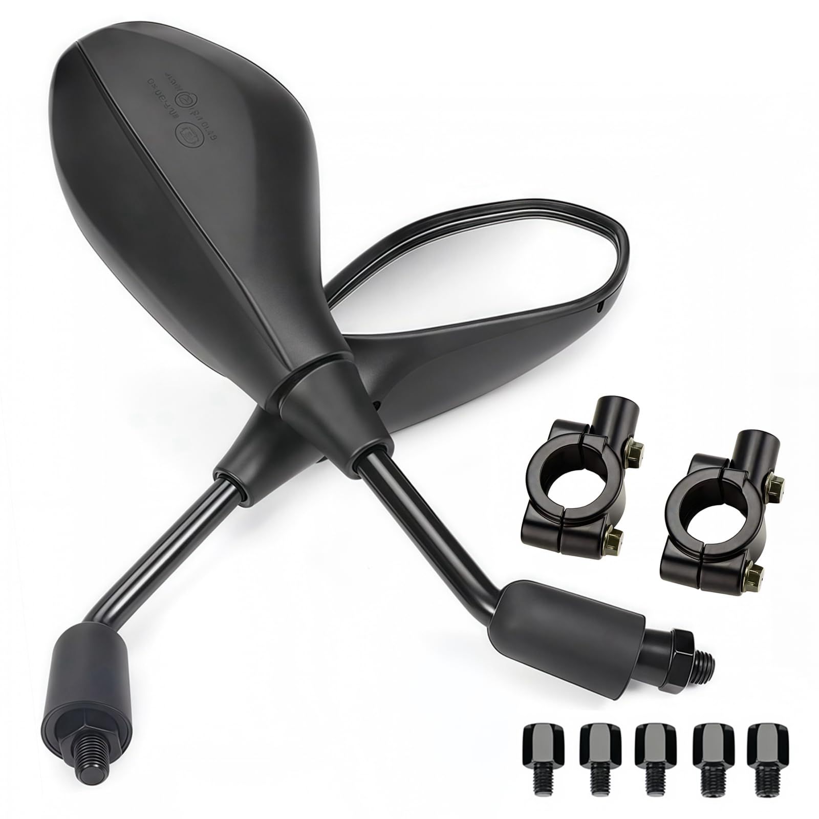 Beilike バイクミラー 汎用 10 mm 8 正ネジ 逆ネジアダプター ミラーホルダー付属 22 凸面鏡 クラシックデザイン ハンドルバーマウント 左右セット ブラック