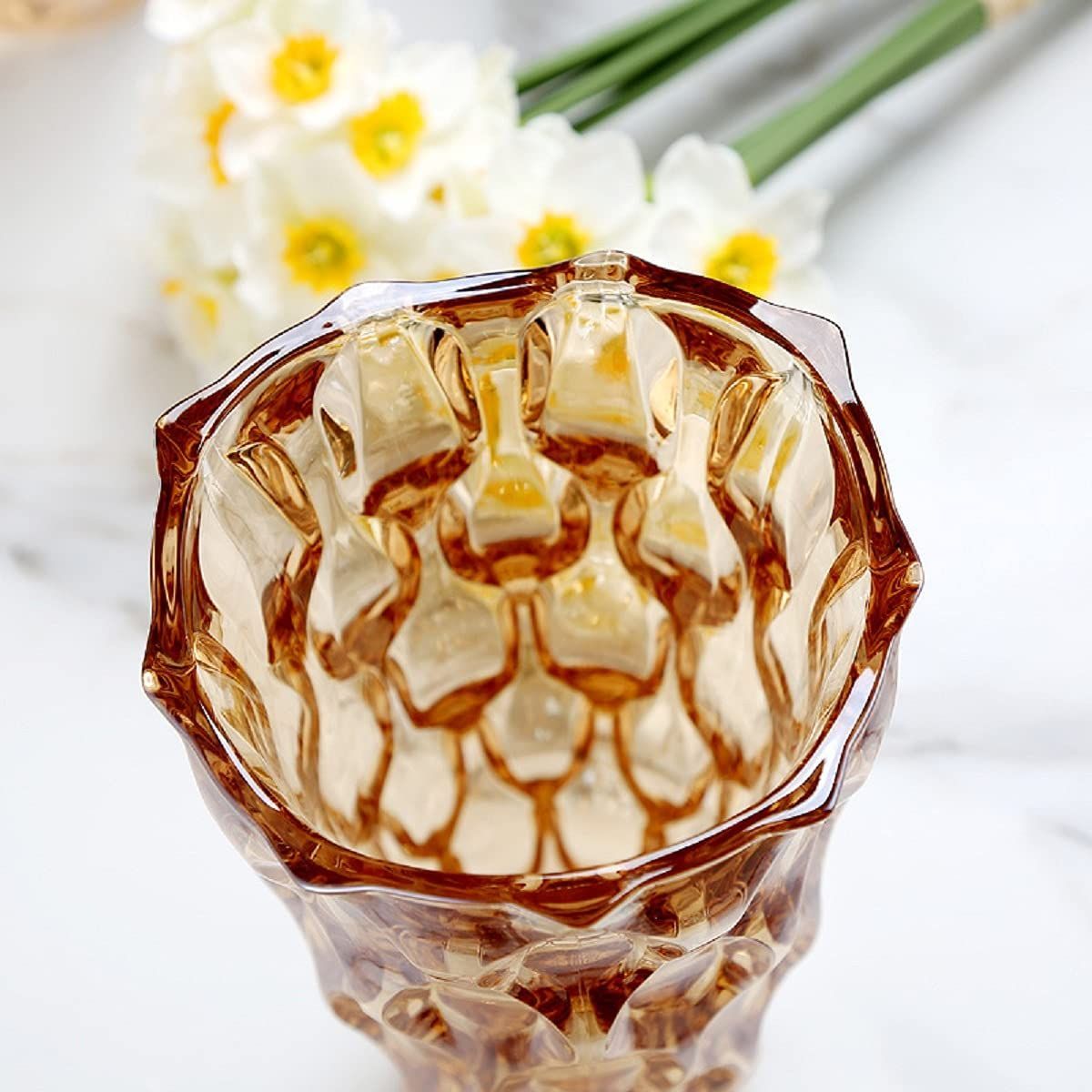 虹色 色: アンバー-24cm】ガラス フラワーベース 透明 花瓶 ガラス