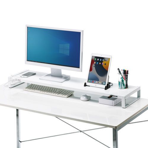 サンワサプライ 電源タップ USBハブ付き机上ラック W1000 MR-LC206WN