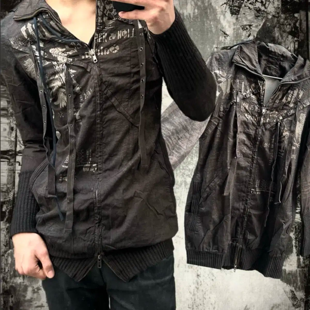 *販売のみ* 日本 ヴィンテージ アーカイブ salvage レースアップ プリンティング ジップアップ