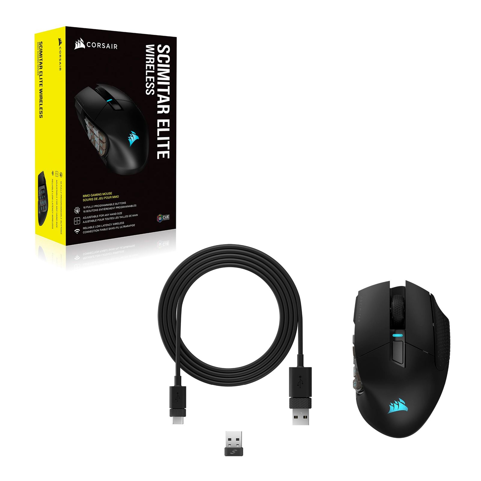 CORSAIR SCIMITAR ELITE WIRELESS 有線・無線接続対応 ゲーミングマウス CH-9314311-AP MS681 Wireless Elite Scimitar a Yellow IGN