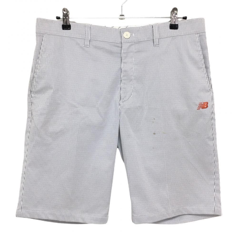 ニューバランスゴルフ ハーフパンツ 白×ネイビー ストライプ柄 ロゴ刺しゅう  メンズ 6(XL) ゴルフウェア New Balance