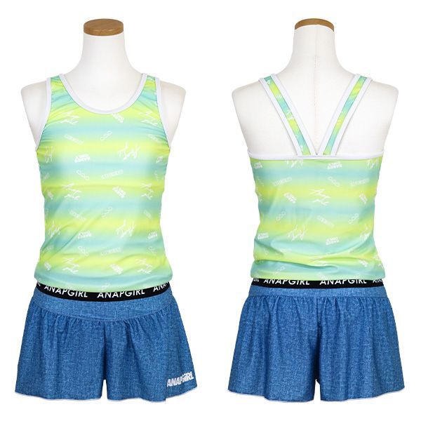 【水色×ミント MINT】 水着 女の子 ジュニア ANAP GIRL アナップガール (374851) Tシャツ付き タンキニ水着 3点セット 150 160cm セパレート キッズ 小学生 中学生 体型カバー キュロット