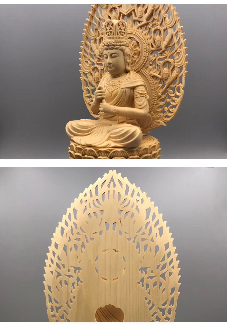 大日如来坐像 木彫り ツゲ 12.5cmx12.5cmx28cm 彫刻 仏像 手彫り 彫像