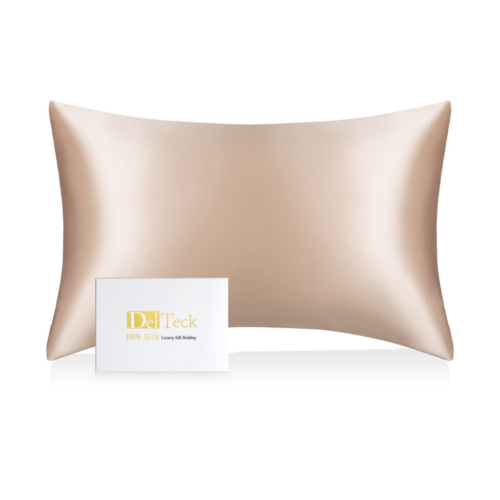 特価商品】シルク枕カバー DelTeck 100%%%%シルク両面 35×50cm 最高級6A 25匁 ひんやり 美肌 潤美髪 快眠 敏感肌 封筒式  洗える シルクピローケース シルク 枕カバー まくらカバー シャンパン