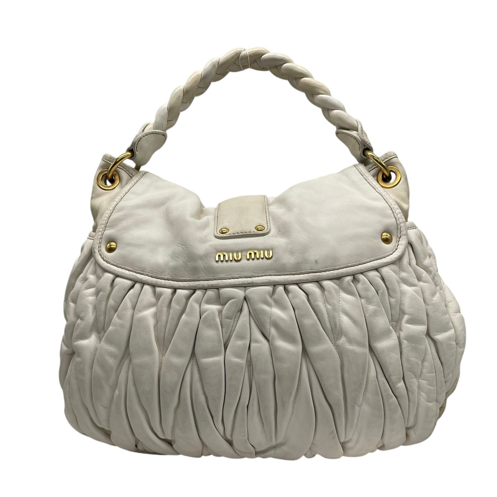 ☆ミュウミュウ マテラッセ☆ゴールド金具 ホワイト レザー ハンドバッグ miu miu ミュウミュウ ハンドバッグ 2WAY ショルダーバッグ