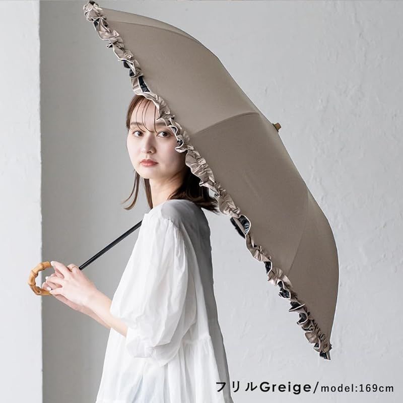 VITAFELICE ヴィータフェリーチェ 2段折りショート傘 晴雨兼用 親骨55cm レディース pru-30176z フリルグレージュ 0