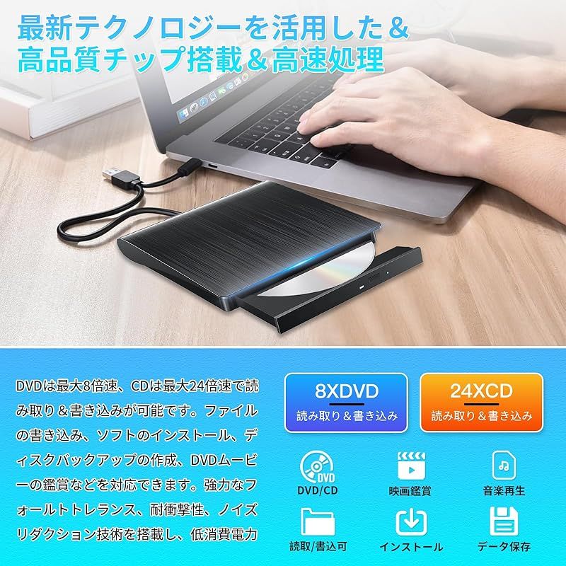 CD DVDドライブ 外付け 高速 USB 3.0u0026Type-Cデュアルポート