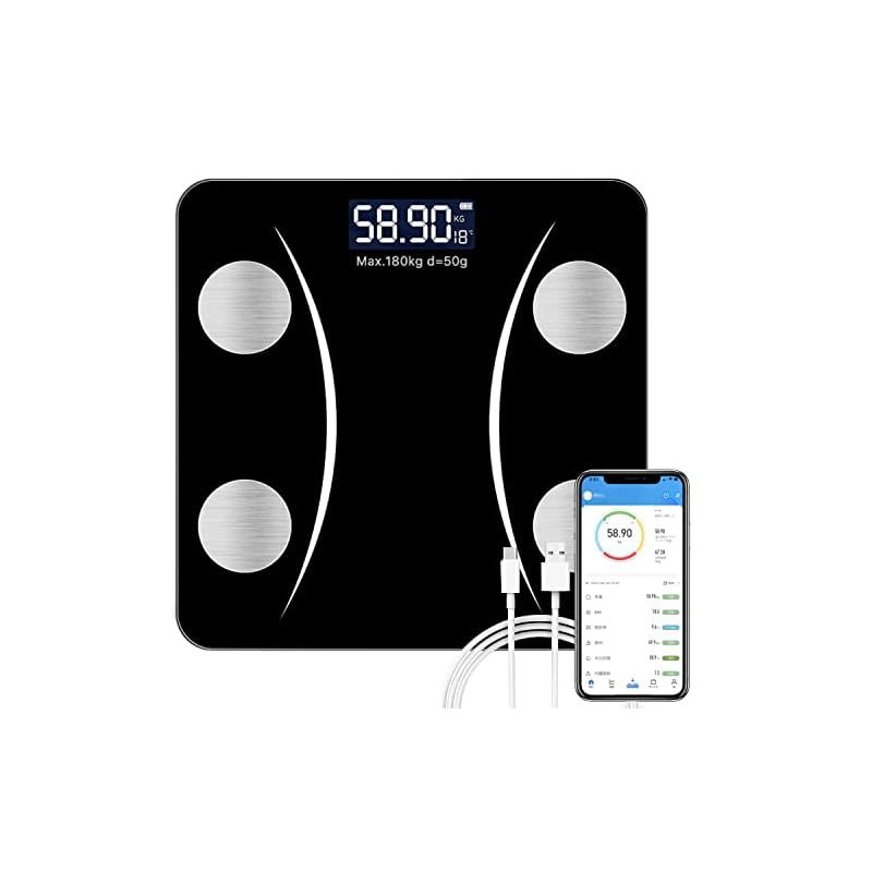 体重計 bluetooth スマホ連動 ヘルスメーター 体脂肪計 【2024新登場・薄型】 Bluetooth対応 家庭用 高精度 軽量収納-体重、体脂肪率、筋肉率、体水分率、BMI など測定 日本語アプリ対応 iOS/Android対