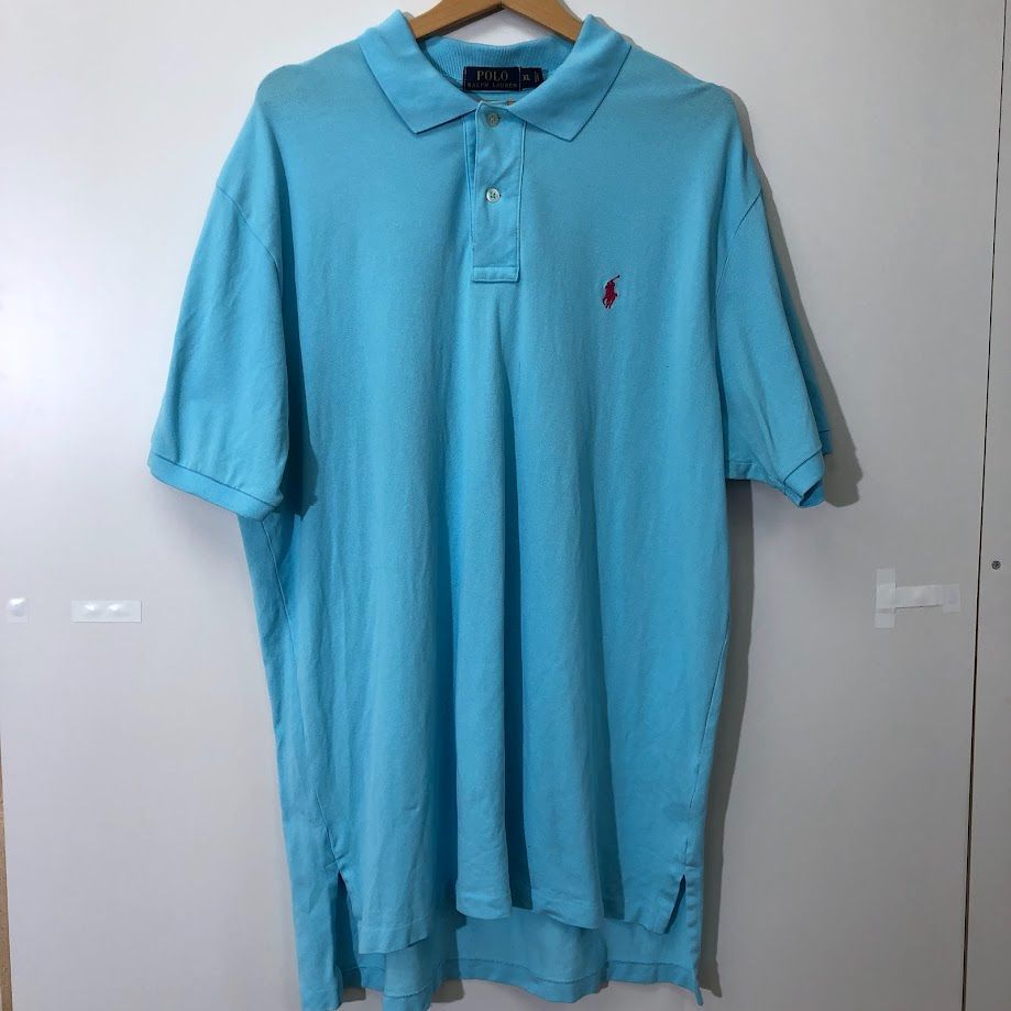 POLO RALPH LAUREN/ポロラルフローレン 半袖ポロシャツ ポニー刺繡 CHINA製 メンズ XL ブルー POLO RALPH LAUREN (ポロラルフローレン) ロゴ 麻100％ ワンポイント
