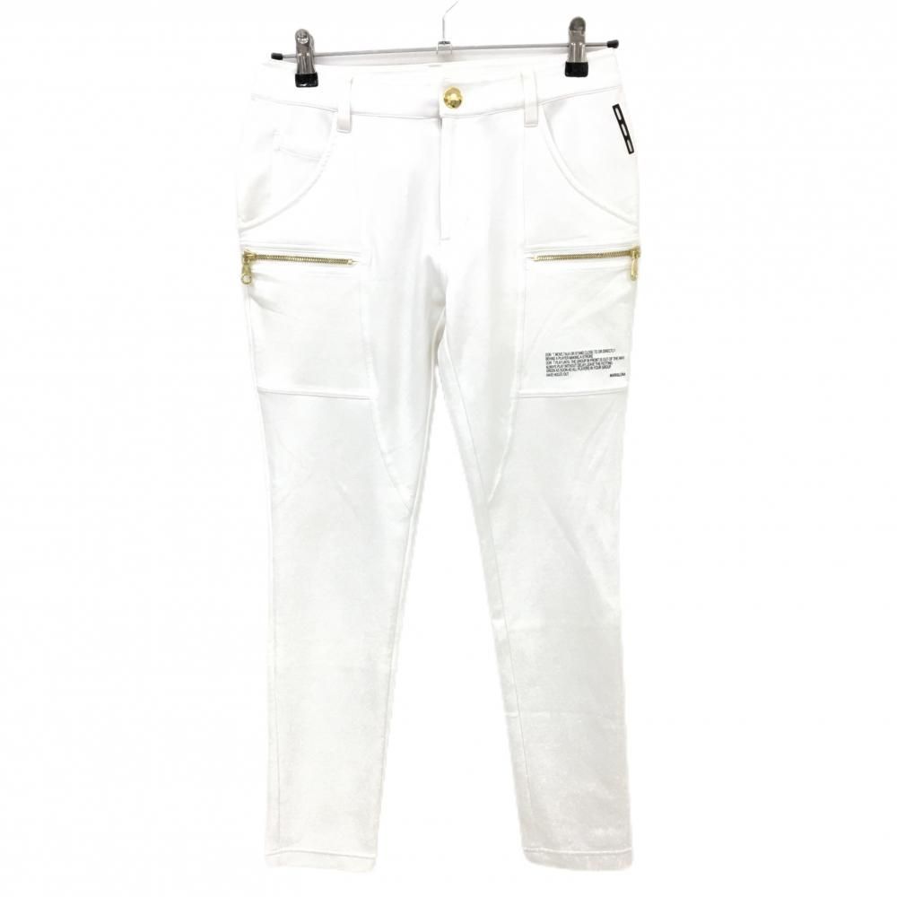 マークアンドロナ パンツ 白 ストレッチ ナイロン混 シリコンワッペン レディース 36 S ゴルフウェア MARK＆LONA