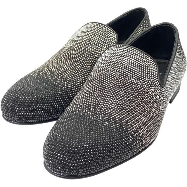 JIMMY CHOO ジミーチュウ スタッズ スリッポン ローファー オペラシューズ ブラック シルバー レザー サイズ40 1|2 約25.5cm