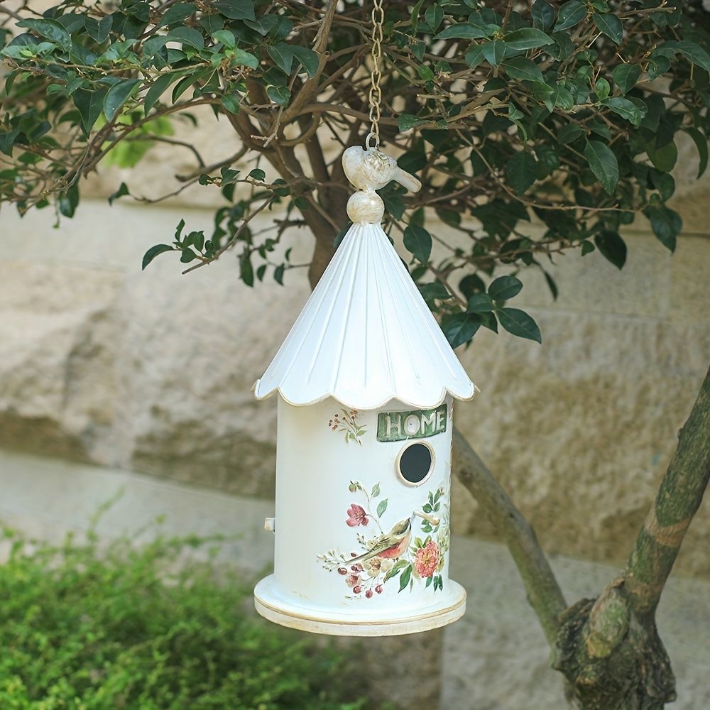 巣箱 鳥の巣 鳥の巣箱 バードハウス バードルーム 鳥用品 鳥かご 吊り下げ ぶら下げ 庭園 自然 装飾 休憩所 ハウス 金属 オシャレ 白い家 ミニハウス