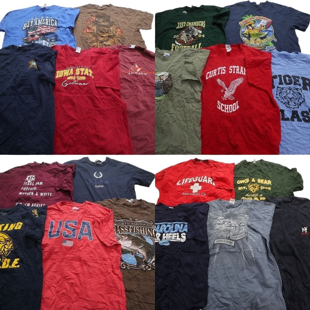 古着卸 まとめ売り カラーmix プリント 半袖Tシャツ 20枚セット (メンズ XL ) カレッジ風 レーシング USA スカル 中古 古着 MZ1120