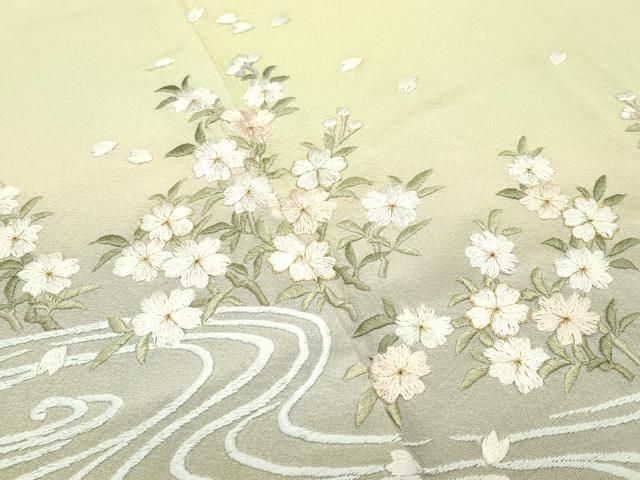 平和屋本店□極上 訪問着 総刺繍 枝花文 暈し染め 金糸 玉蜀黍色地