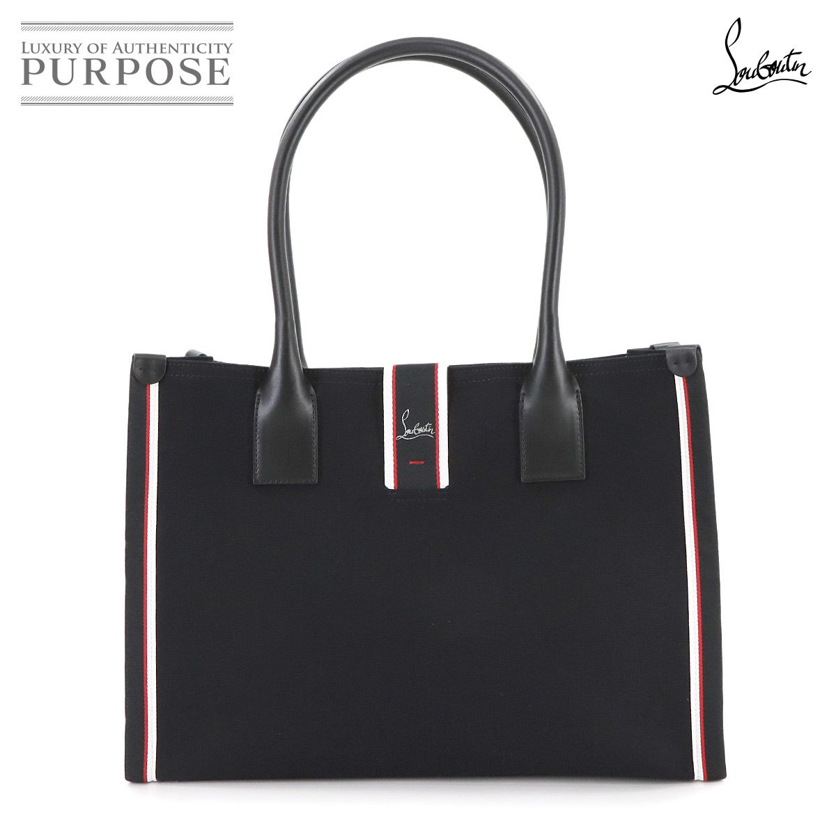 ♥ 展示品 クリスチャン ルブタン Christian Louboutin ナストロルビ ミディアム トート バッグ ナイロンキャンバス レザー 90296079