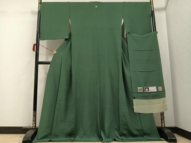 平和屋着物 上質な色無地 本場あまみ大島泥染 革色 赤塚次男作 丹後ちりめん ロング丈 反端付き 正絹 AABC1729ph