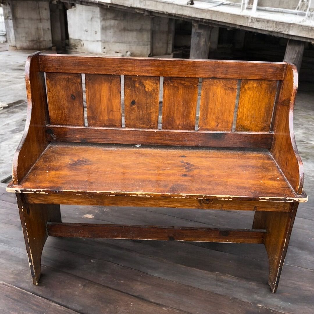 希少 アメリカ製 オーク材 チャーチベンチ ヴィンテージ アンティーク HR 