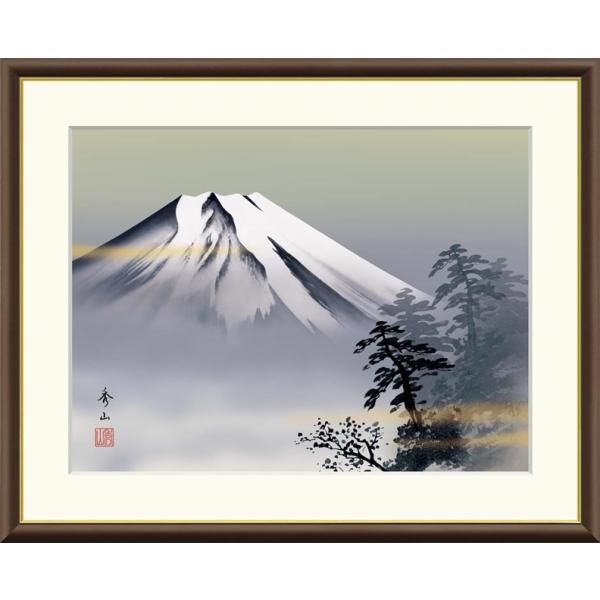 高精細デジタル額装版画 現代日本画 山水画 富士山、塔景 「 黎明富士