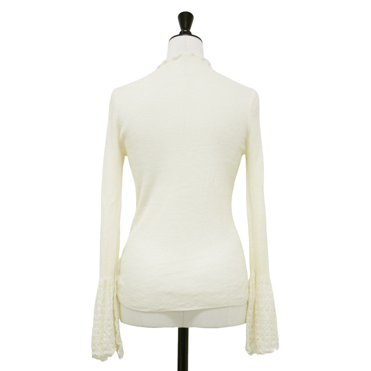 DES PRES デプレ ニット ホワイト 白 サイズ | 23秋冬 ドライウール シルク ベルスリーブ プルオーバー | リブニット | 長袖 フリルネック シアー ストレッチ | トップス セーター レディース K4614