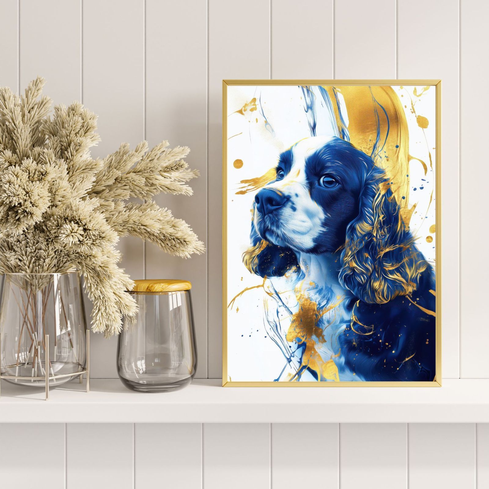 青と金 - アメリカンコッカースパニエル犬 No.1】アメコカ・ゴールド・ペットロス・うちの子・記念日・アートポスター・犬の絵・犬のイラスト・ギフト・プレゼント  #アメリカンコッカースパニエル - 絵画の人気通販 | minne byGMOペパボ 国内最大級のハンドメイド・手作り ..., image size:1600x1600