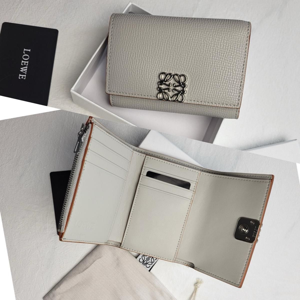 LOEWE/ロエベ 財布 二つ折り 財布 グレーホワイト付属品箱保存袋